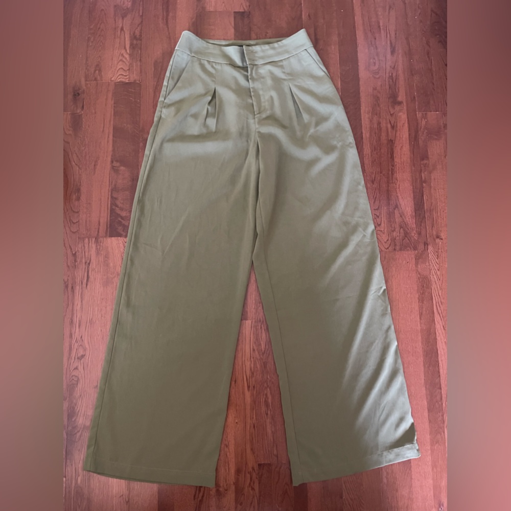 Olive Green Wide Leg Trousers